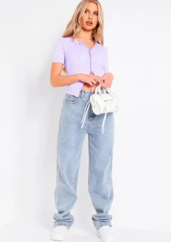 Tops*Missy Empire Darva Lilac Double Zip Knitted Ribbed Top
