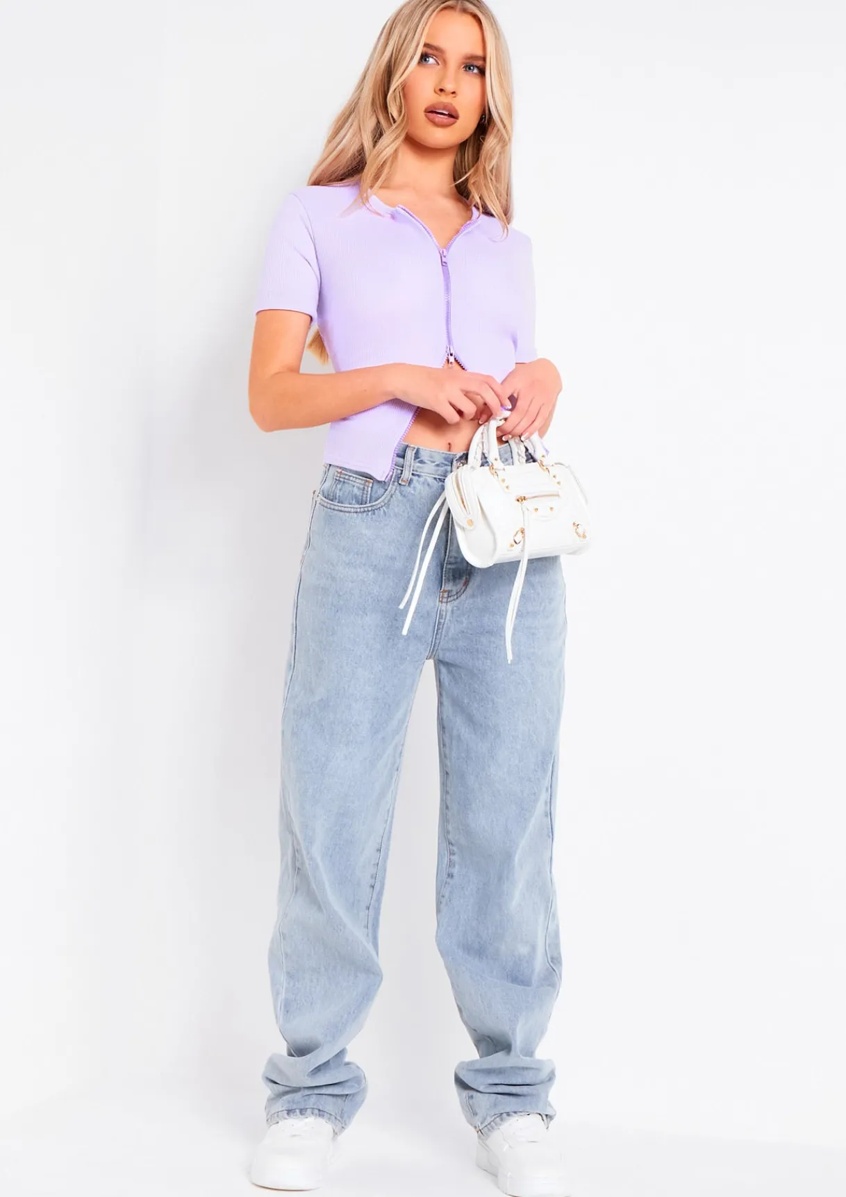Tops*Missy Empire Darva Lilac Double Zip Knitted Ribbed Top