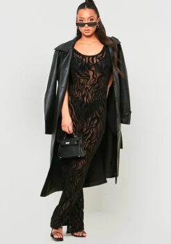 Little Black Dresses|Maxi Dresses*Missy Empire Davina Black Devore Maxi Dress