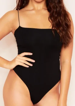 Tops|Bodysuits*Missy Empire Derri Spaghetti Strap Double Thickness Jersey Bodysuit Black