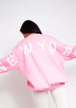 Airport Vibin'|Loungewear*Missy Empire Desiree Pink New York Oversized Sweatshirt