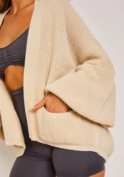 Knitwear*Missy Empire Devyn Balloon Sleeve Cardigan Beige
