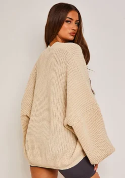 Knitwear*Missy Empire Devyn Balloon Sleeve Cardigan Beige