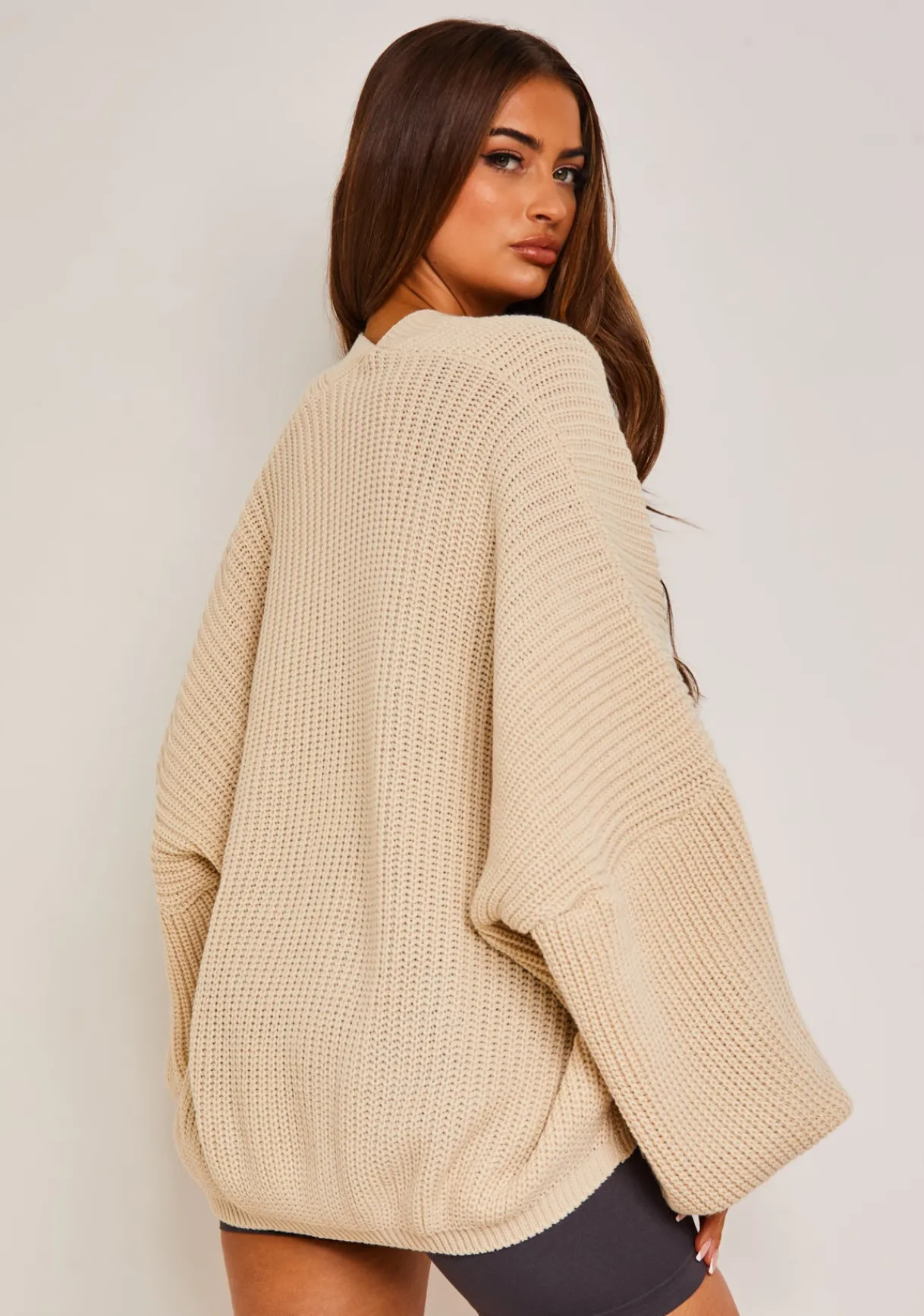 Knitwear*Missy Empire Devyn Balloon Sleeve Cardigan Beige
