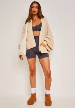 Knitwear*Missy Empire Devyn Balloon Sleeve Cardigan Beige