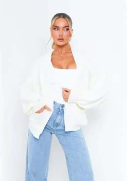 Loungewear|Knitwear*Missy Empire Devyn Balloon Sleeve Cardigan Cream