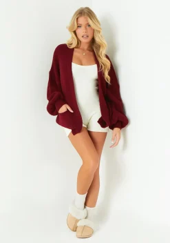 Loungewear|Knitwear*Missy Empire Devyn Wine Balloon Sleeve Cardigan Red