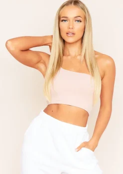 Tops|Basics*Missy Empire Diane Pink One Shoulder Basic Crop Top Rose