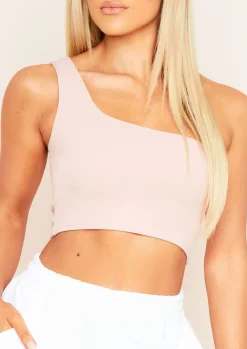 Tops|Basics*Missy Empire Diane Pink One Shoulder Basic Crop Top Rose