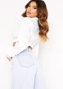Tops*Missy Empire Dolly White Plunge Front Cropped Shirt