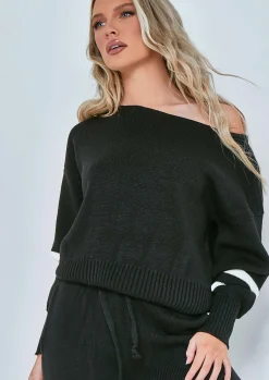Airport Vibin'|Co-Ords*Missy Empire Dominique Black Oversized Knitted Loungewear Set