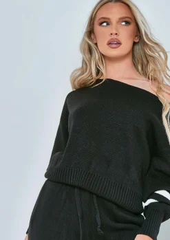 Airport Vibin'|Co-Ords*Missy Empire Dominique Black Oversized Knitted Loungewear Set