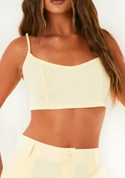 Tops|Co-Ords*Missy Empire Eleanor Lemon Washed Linen Crop Top