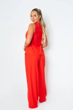 Tops|Co-Ords*Missy Empire Eleanor Orange Lace Up Front Frill Detail Halterneck Top
