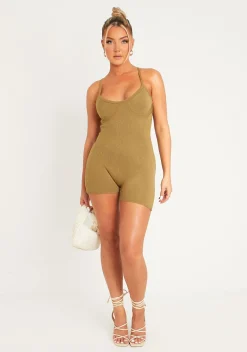 Knitwear|Jumpsuits & Playsuits*Missy Empire Eliana Thick Knitted Unitard Olive