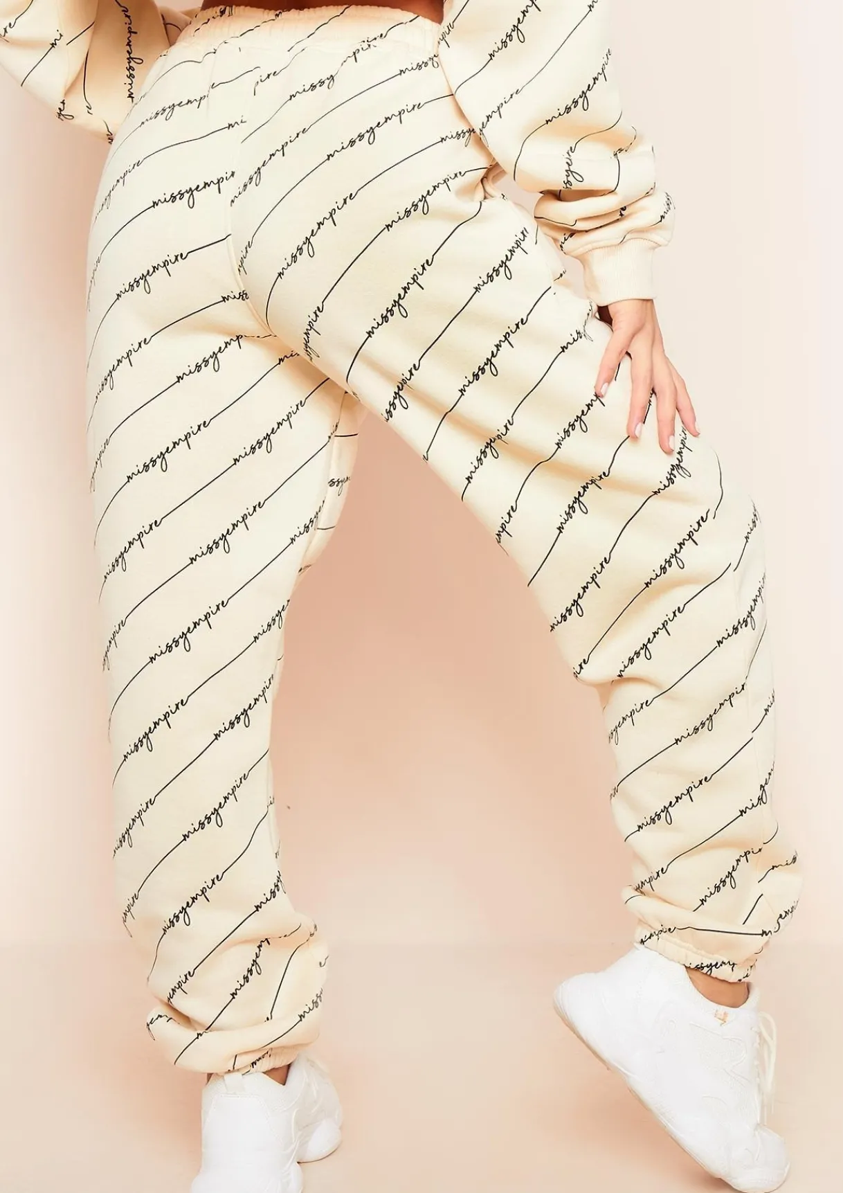 Airport Vibin'|Loungewear*Missy Empire Eliora Repetitive Slogan Joggers Cream