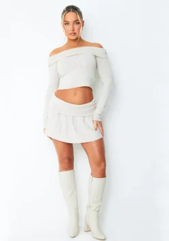 Tops|Knitwear*Missy Empire Ella Beige Ruched Fold Over Top