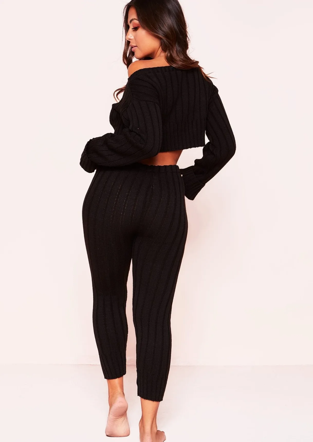 Airport Vibin'|Co-Ords*Missy Empire Ella Knit Cropped Loungewear Set Black