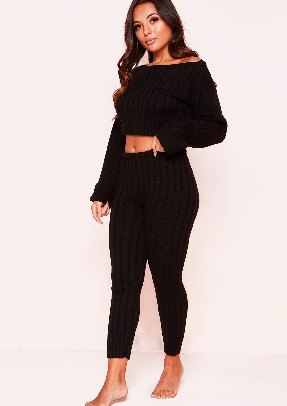 Airport Vibin'|Co-Ords*Missy Empire Ella Knit Cropped Loungewear Set Black