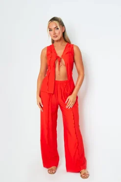 Trousers|Co-Ords*Missy Empire Ella Orange Frill Detail Wide Leg Trousers