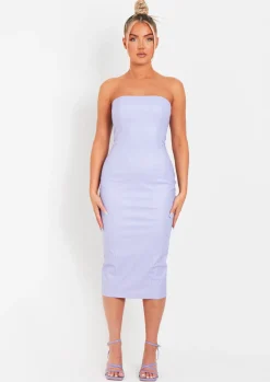 Midi Dresses|Party Dresses*Missy Empire Elle PU Bandeau Midi Dress Lilac