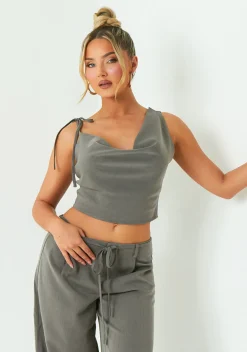 The Party Edit|Tops*Missy Empire Ellen Asymmetric Cowl Neck Top Grey