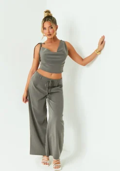 The Party Edit|Tops*Missy Empire Ellen Asymmetric Cowl Neck Top Grey