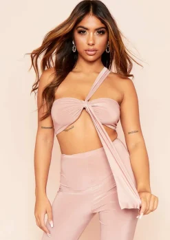 Tops*Missy Empire Ellie One Shoulder Slinky Bralet Rose