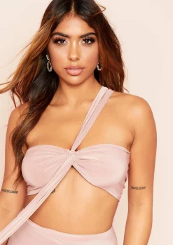 Tops*Missy Empire Ellie One Shoulder Slinky Bralet Rose