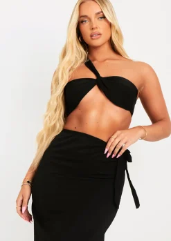 Rave Outfits|Tops*Missy Empire Eloise Black Asymmetric Crop Top