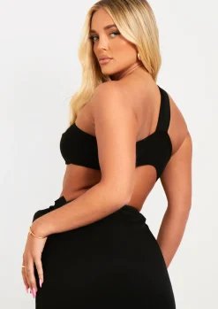 Rave Outfits|Tops*Missy Empire Eloise Black Asymmetric Crop Top