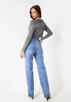 Tops*Missy Empire Elora Grey Knit Folded Zip Through Top