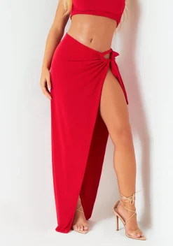 Skirts|Co-Ords*Missy Empire Elsie Red Tie Side Maxi Skirt