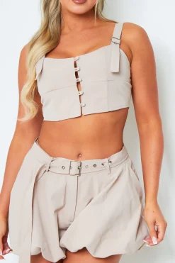 Shorts|Co-Ords*Missy Empire Emily Beige Belted Pleated Mini Shorts