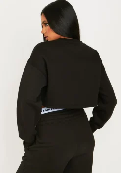 Airport Vibin'|Hoodies & Sweats*Missy Empire Emily Black Missy Tab Detail Cropped Sweatshirt