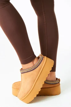 Flats|Boots*Missy Empire Emily Caramel Platform Faux Fur Lined Slip On Boots Gold