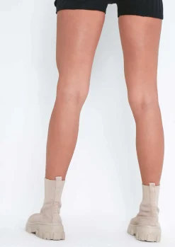 Boots|Rave Outfits*Missy Empire Emma Beige Sock Ankle Boots