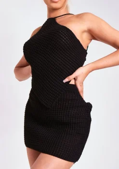 Concert Outfits|Tops*Missy Empire Emma Tie Back Knitted Pointed Hem Crop Top Black