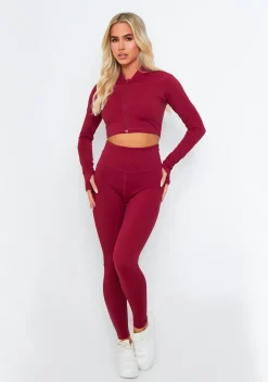 Gym Tops|Tops*Missy Empire Emma Burgundy Zipper Gym jacket Red