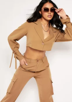 Co-Ords|Coats & Jackets*Missy Empire Emma Camel Tie Detail Cropped Blazer