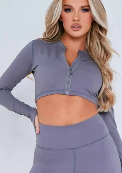 Gym Tops|Activewear*Missy Empire Emma Zipper Gym Jacket Grey