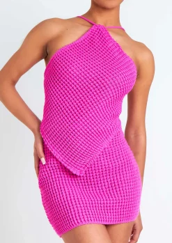 Concert Outfits|Tops*Missy Empire Emma Tie Back Knitted Pointed Hem Crop Top Pink