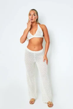 Trousers|Knitwear*Missy Empire Emma White Crochet Wide Leg Trousers