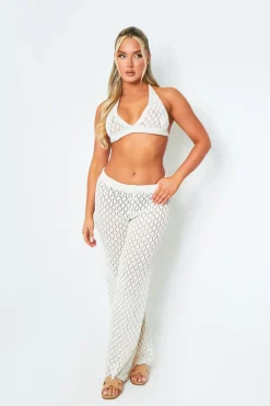 Trousers|Knitwear*Missy Empire Emma White Crochet Wide Leg Trousers