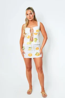 Tops|Co-Ords*Missy Empire Erin Lemon Print Lace Up Front Sleeveless Top