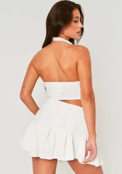 Concert Outfits|Tops*Missy Empire Eryn Cream Textured Ring Asymmetric Halterneck Top