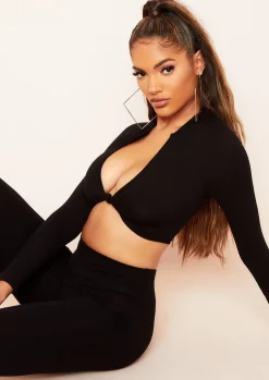 Tops*Missy Empire Esme Plunge Knot Crop Top Black