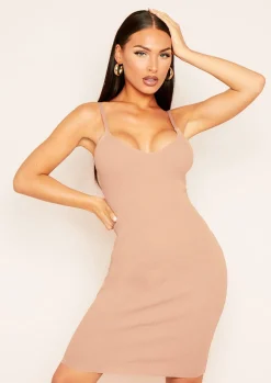 Knitted Dresses|Midi Dresses*Missy Empire Essie Ribbed Knitted Dress Mocha