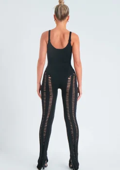 Knitwear|Jumpsuits & Playsuits*Missy Empire Eva Laddered Knitted Seam Jumpsuit Black