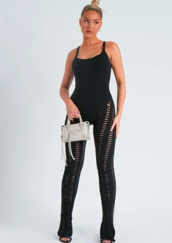Knitwear|Jumpsuits & Playsuits*Missy Empire Eva Laddered Knitted Seam Jumpsuit Black